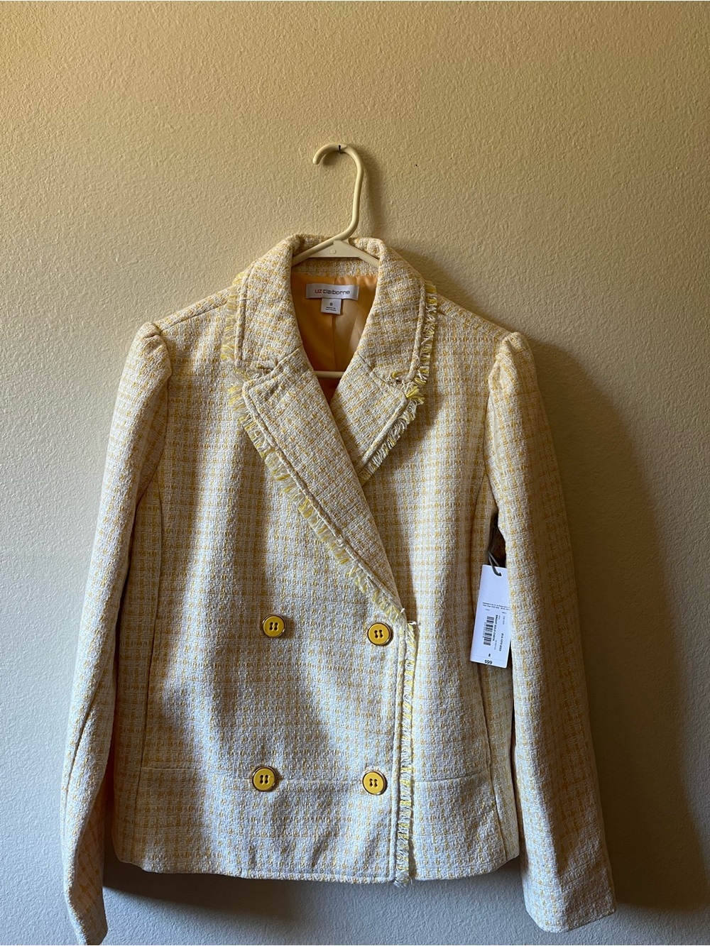 LIZ CLAIBORNE Cream Tweed Double-Breasted Blazer NWT